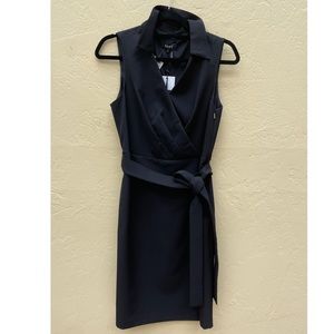 DKNY Sleeveless Black Wrap dress with belt tie.